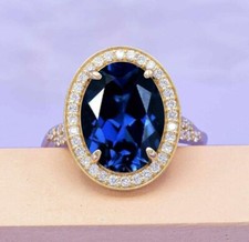 5.30 Ct Oval Cut Real Sapphire & Diamond Engagement Ring 14K Solid Yellow Gold