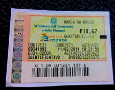 FEBBR.2011 SPLENDIDA   MARCA da BOLLO  da Euro 14,62  ( 14,62) USATA  11.02.2011
