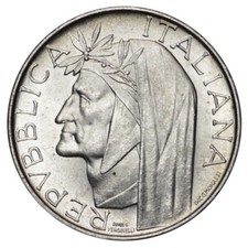 Italia 500 lire Dante Alighieri anno 1965 Argento 835/1000 11 grammi UNA MONETA