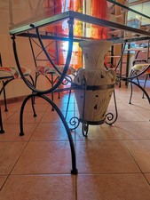 Tavolo in ferro e vetro artigianale 90x160 con anfora e 6 sedie