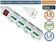 MULTIPRESA 12 POSTI SALVASPAZIO DI COLORE BIANCO + INTERRUTTORE LUMINOSO 2500W
