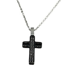 Collana uomo Croce nera zirconi brillanti super design elegante/sportivo acciaio