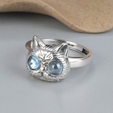 B35 Anello Gatto Testa Con Blu