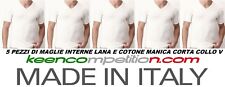 ★ 5 MAGLIE INTERNE UOMO COLLO SCOLLO V MANICA CORTA IN LANA E COTONE ITALY ★