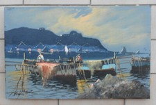 MARIO GALANTI ? OLIO SU TELA MARINA FIRMATO CM. 27 X 43 - POSILLIPO PESCATORI