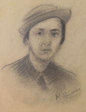 ANTICO DISEGNO MATITA SU CARTA RITRATTO FEMMINILE E MASCHILE FIRMATO BM53.6A