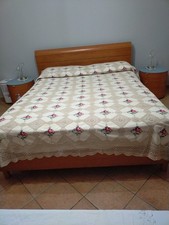 Copriletto Matrimoniale Uncinetto E Punto Croce su Lino. Ottima Fattura.  Nuovo