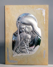 Icona Quadro in Argento, Madonna con Gesù. Arte Sacra, Religioso. Ag 925