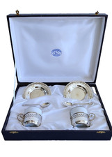 Italia Greggio - Servizio Testa Due Tazze IN Porcellana Montatura IN Argento