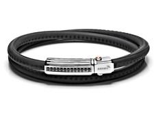 BARAKA Bracciale uomo acciaio caucciù Oro rosa 18 kt diamanti neri BR24503 19 cm