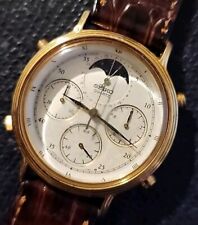Cronografo Vintage Seiko MoonPhase Tono Oro Marcatori Romani, Quarzo e Cinturino Nuovo.