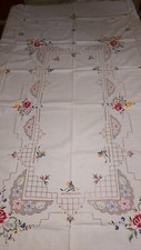 TOVAGLIA RICAMATA FINEMENTE A MANO -.COTONE QUASI NUOVA + TOVAGLIOLI