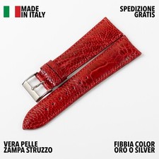 CINTURINO OROLOGIO ARTIGIANALE MADE IN ITALY VERA PELLE ZAMPA STRUZZO ROSSO 22MM