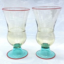  Yoichi Ohira Vaso Arte Veneziana Vetro di Murano Firmato Set di 2 Italia 6,1in 