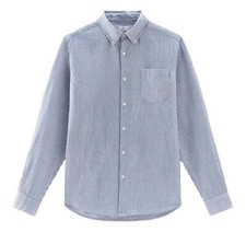WOOLRICH Camicia Uomo Botton Down Misto Cotone Lino CFWOSI0134MRUT3707 Riga Blu
