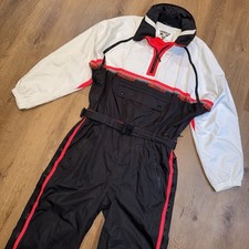 Tuta da sci vintage Tyrolia uomo grande pezzo unico tuta da neve full zip bavaglino neve guscio anni 80