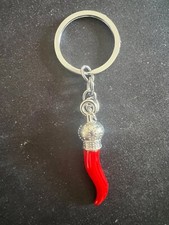Portachiavi Acciaio Cornetto Rosso Corno 4,5 cm Smaltato Portafortuna