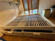 Letto francese 1 piazza e mezza con rete testiera moderno led cassetti 140x200 G