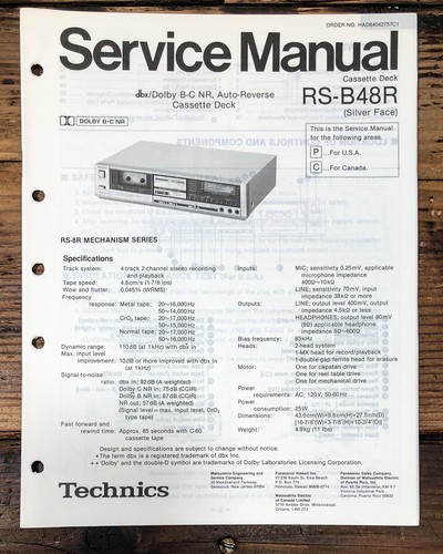 Technics b48r manuale di - technics, rs-b48r