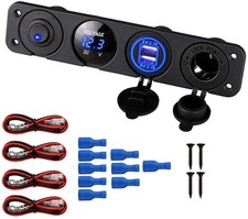 Pannello USB Doppio con Accendisigari Voltmetro LED Blu e Interruttore – 12V/24V