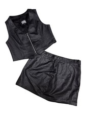 Set gilet e gonna in pelle da