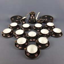 Servizio Da Tè Sevres-Vincennes Porcellana Nera Opaca Bianca Oro A Fiori 1950