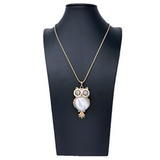 Collana Lunga Gufo Pietra Cristalli Catenina Moda Donna Brillante Elegante Oro