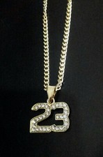 Medaglione Collana Ciondolo Jordan 23 Catenina Maglia Con Brillantini