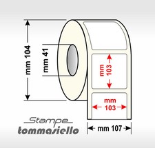 12 ROTOLI DA 500 ETICHETTE ADESIVE MM 103x103  CARTA TERMICA + "OMAGGIO"