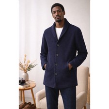 Zara Man Navy Knit Lined Coat
