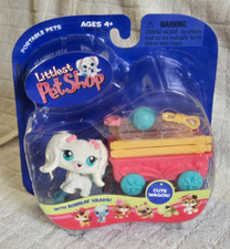 2005 LPS Littlest Pet Shop MALTESE #65 cane cucciolo con carro rosa animali domestici portatili vintage
