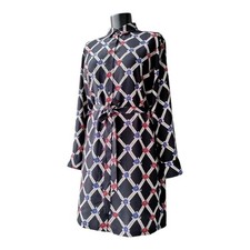 Abito camicia Celia Birtwell x Uniqlo manica lunga con cintura 100% seta nero...