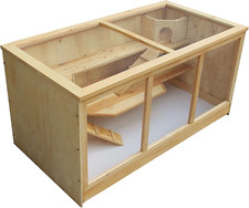 Gabbia XXL per criceti e roditori, in legno e plexiglas, con tetto apribile