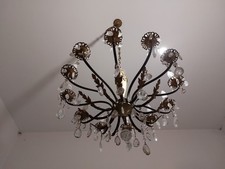 Lampadario vintage anni 50 In metallo dorato  gocce di vetro cristallo penduli