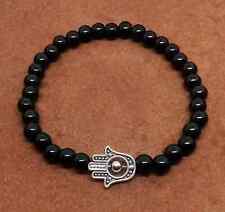 Bracciale MANO DI FATIMA Argento Perle Nero Uomo Donna braccialetto occhio turco