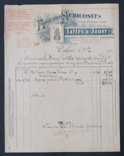 Facture cahors 1921 cartes - facture, à