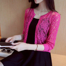 Donna Floreale Pizzo Traforato Cardigan Puro Mantella Giacca Coprispalle Bolero