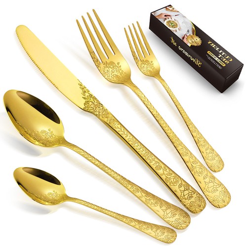 Set posate acciaio inox dorato - acciaio,