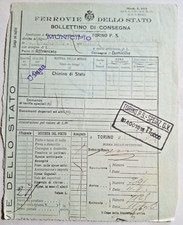 Bollettino di Consegna Ferrovie Dello Stato 1 Ago 1915 Cassa Chinino Di Stato.