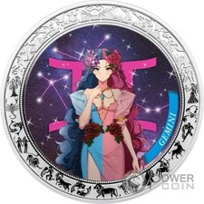 GEMINI Anime Zodiac 1 oz moneta argento 5 Cedis Ghana 2025