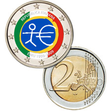 2 EURO ITALIA 2009 - 10° ANNIVERSARIO EMU FDC COLORATO - SUBITO DISPONIBILE!!!