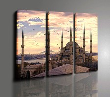 ISTANBUL MOSCHEA QUADRIO MODERNO TRITTICO STAMPA SU TELA PRONTO DA APPENDERE