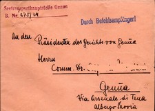 Busta inoltrata a mano  al Comandante  della sede trasporti marittimi di Genova