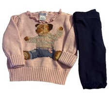 Maglione Ralph Lauren Polo Bear 9 mesi orso seduto con leggings blu navy