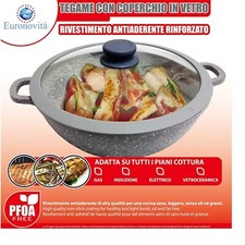 Tegame Padella Pentola in pietra Wok 32 cm con coperchio manici silicone 224382