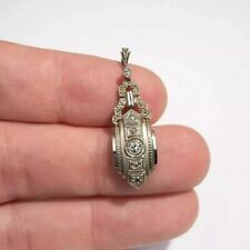 Ciondolo matrimonio antico diamante creato in laboratorio stile art deco oro bianco 14 carati FN
