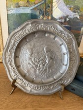 Pewter Decorative Rococo Revival Plate circa 1880 Cherub Putti’s Marked