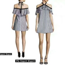 Vestito Donna Mini Abito Righe Spalle Scoperte Woman Stripes Print Dress 110270