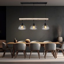 Lampada a Sospensione Wood da Soggiorno Altezza Regolabile Vetro LED