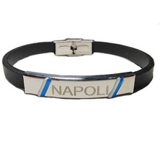 Bracciale caucciù acciaio incisione Napoli tifosi calcio smalto bianco azzurro